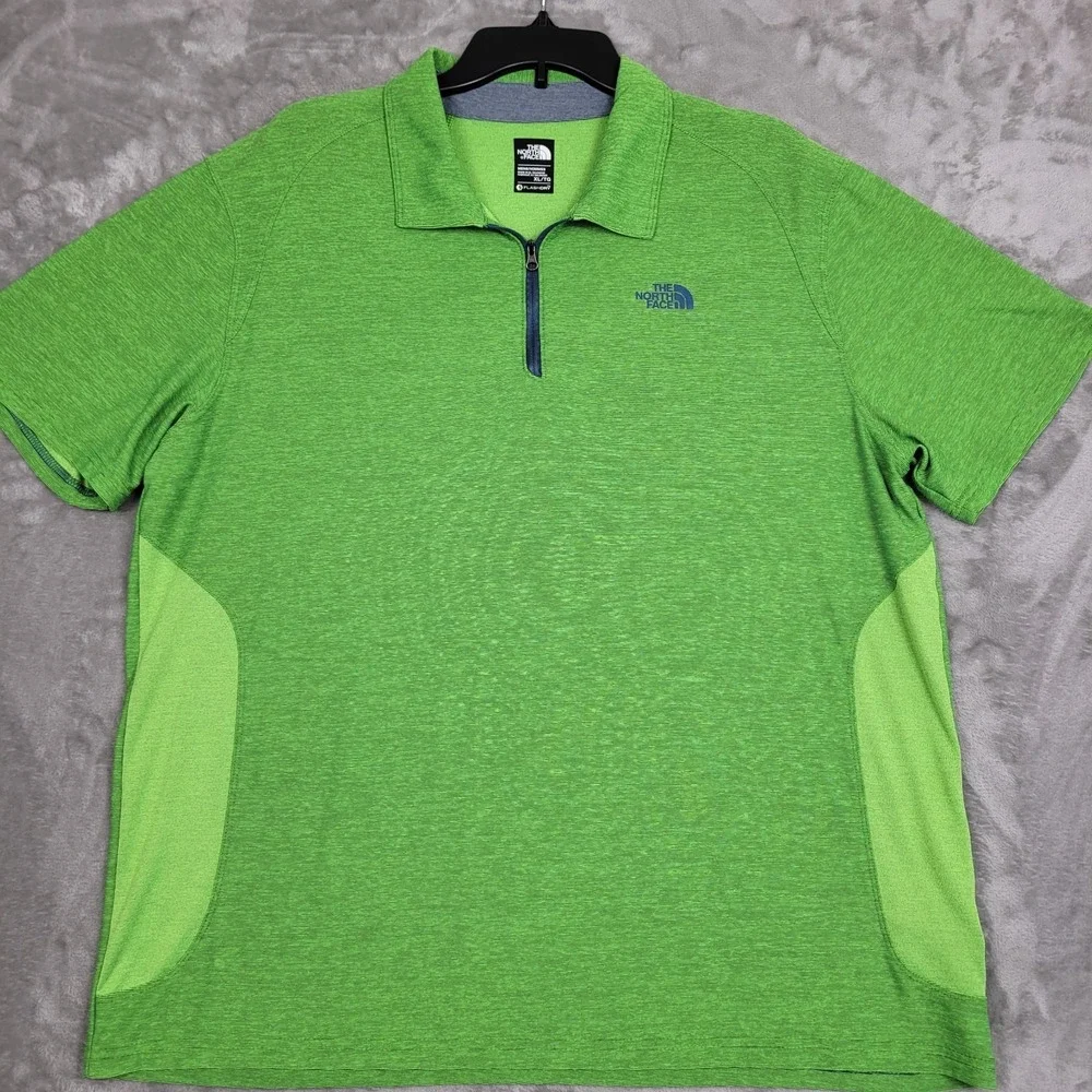 The North Face FlashDry Men's XL 1/4 Zip Short Sleeve Green Heather Polo Shirt